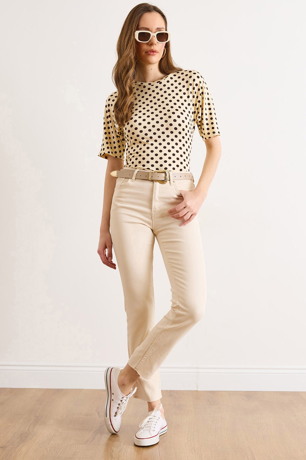 Yüksek Bel Skinny Jean Krem