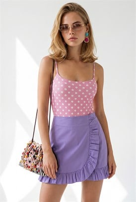 Askılı Altı Çıtçıtlı Bodysuit Puantiye Pembe