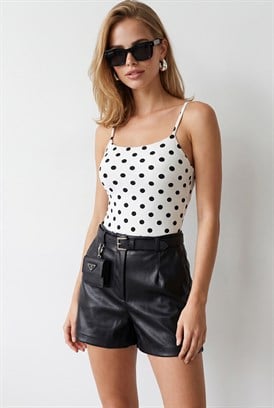 Askılı Altı Çıtçıtlı Bodysuit Puantiye Beyaz