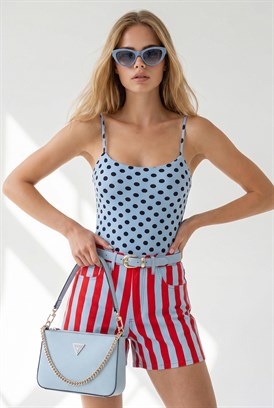 Askılı Altı Çıtçıtlı Bodysuit Puantiye Bebe Mavi