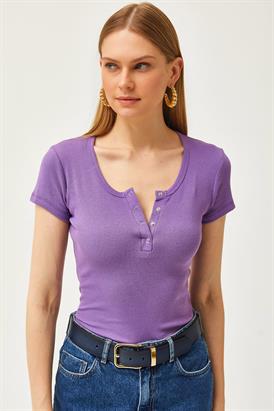 Çıtçıtlı Kaşkorse Bluz Mor