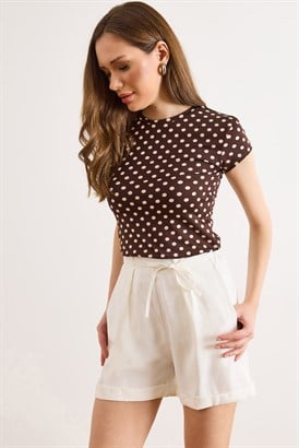 Lyocell Cepli Bel Arkadan Lastikli Dökümlü Şort Beyaz