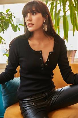 Patlı Kaşkorse Bluz Siyah