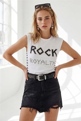 Yırtık Detaylı Püsküllü Denim Mini Etek Siyah