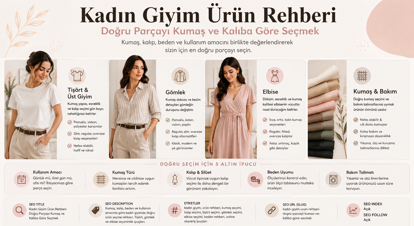 Kadın giyim,ürün rehberi,kumaş ve kalıba göre doğru kıyafet seçimi