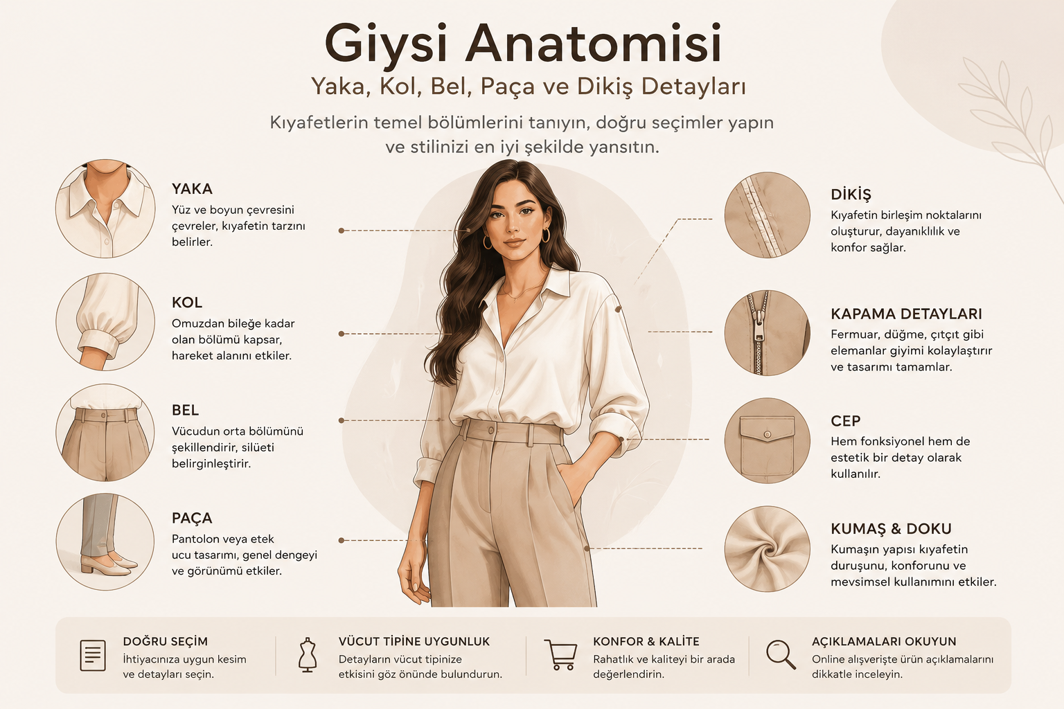 Giysi anatomisi,yaka kol,bel paça ve dikiş detayları,kadın giyim rehberi