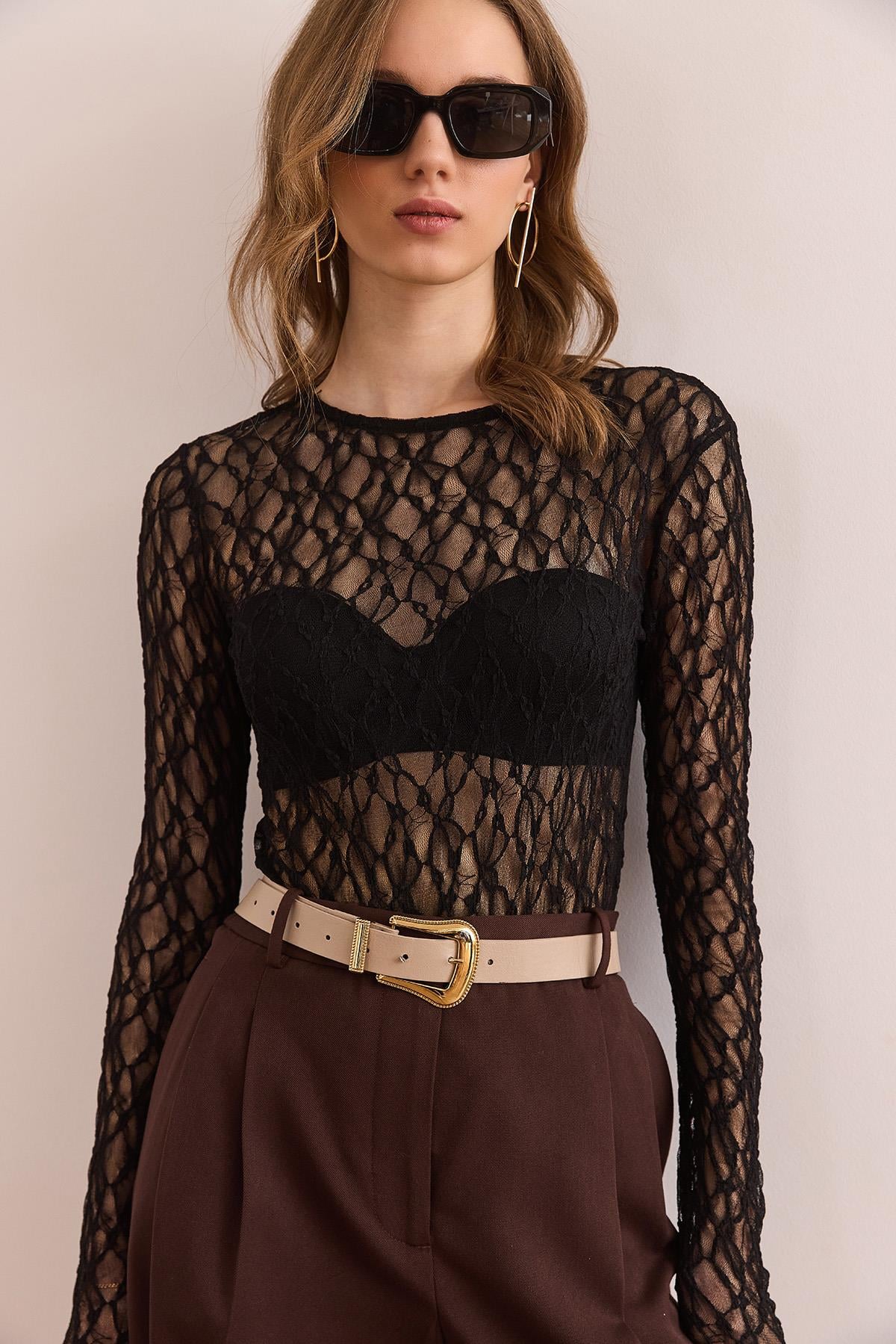 Altı Çıtçıt lı Esnek Bodysuit Siyah