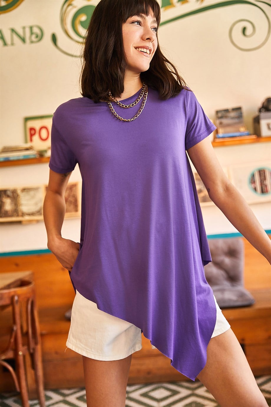 Asimterik Salaş Tunik Mor