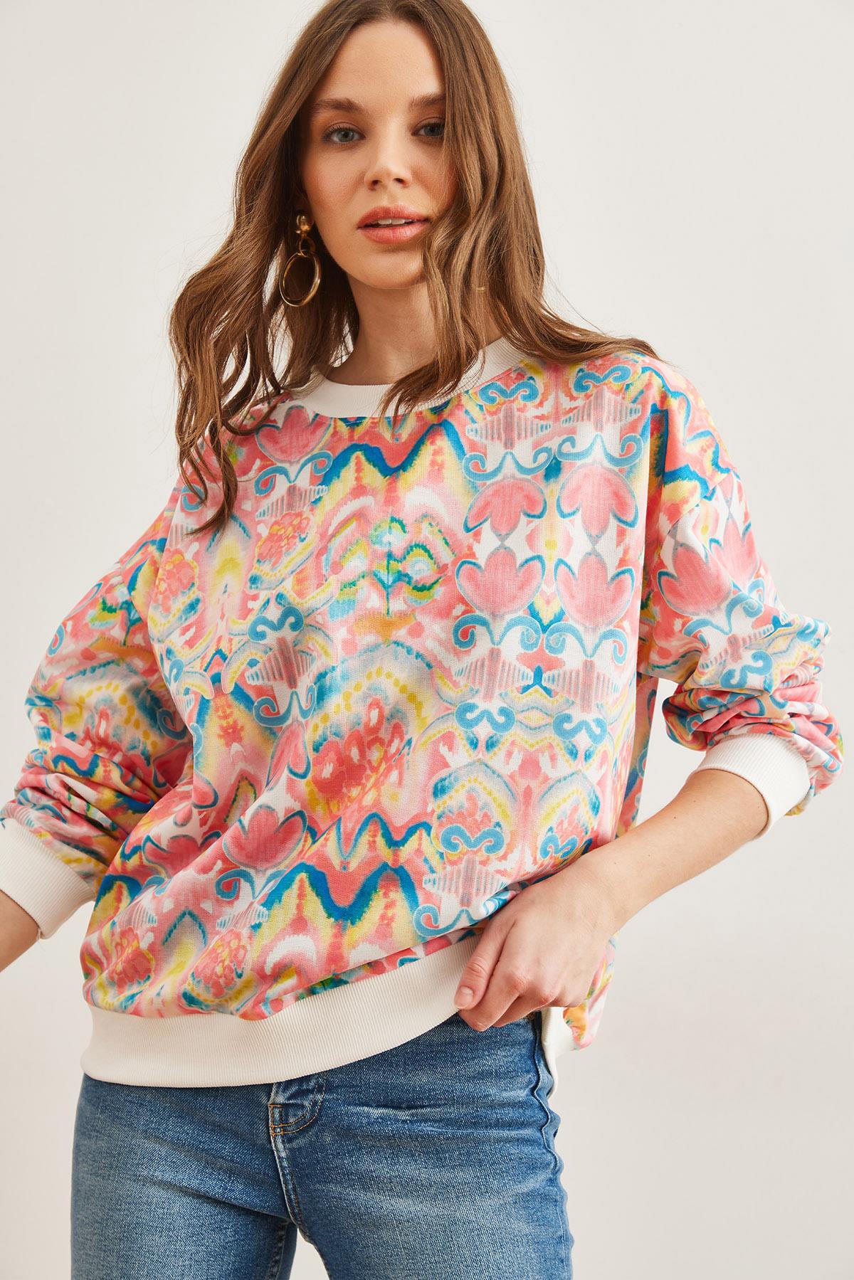 Basic Yumuşak Dokulu Salaş Sweatshirt Ebru Pembe