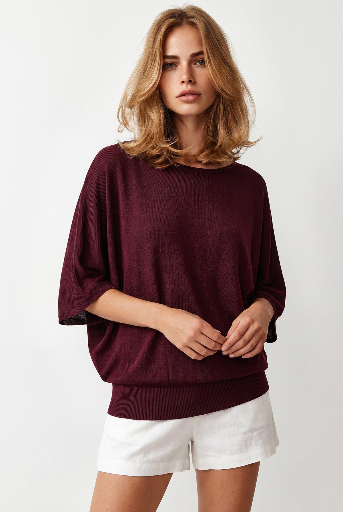Beli Korsaj Gipeli Yarasa Model Viskon Triko Bluz Bordo