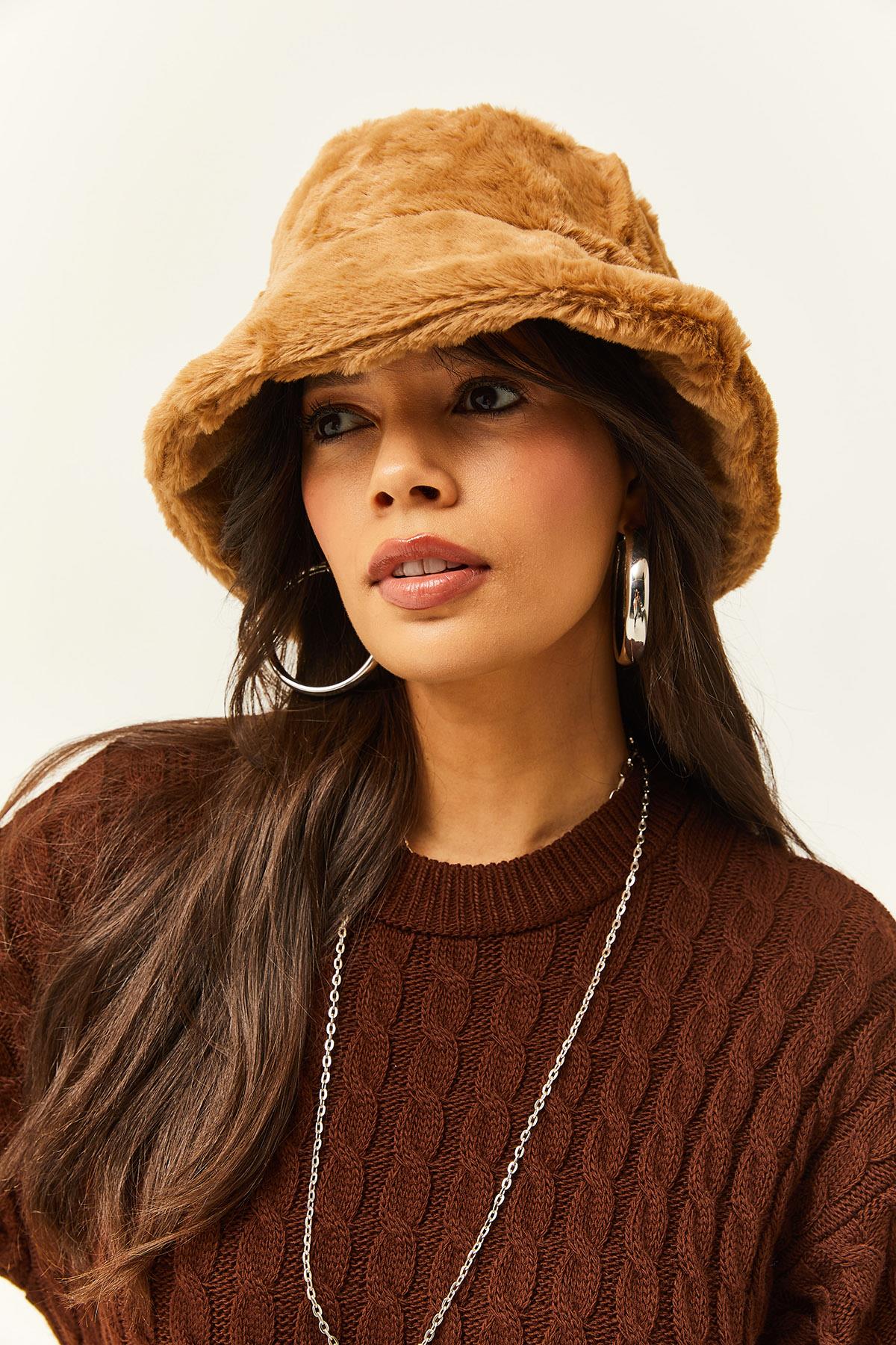 Bucket Şapka Peluş Camel