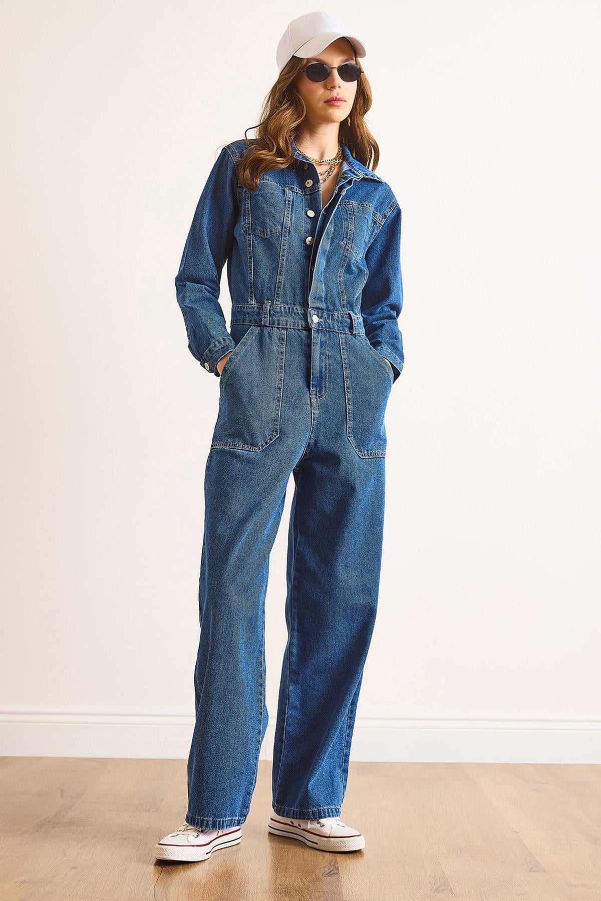 Cepli Denim Tulum Koyu Mavi