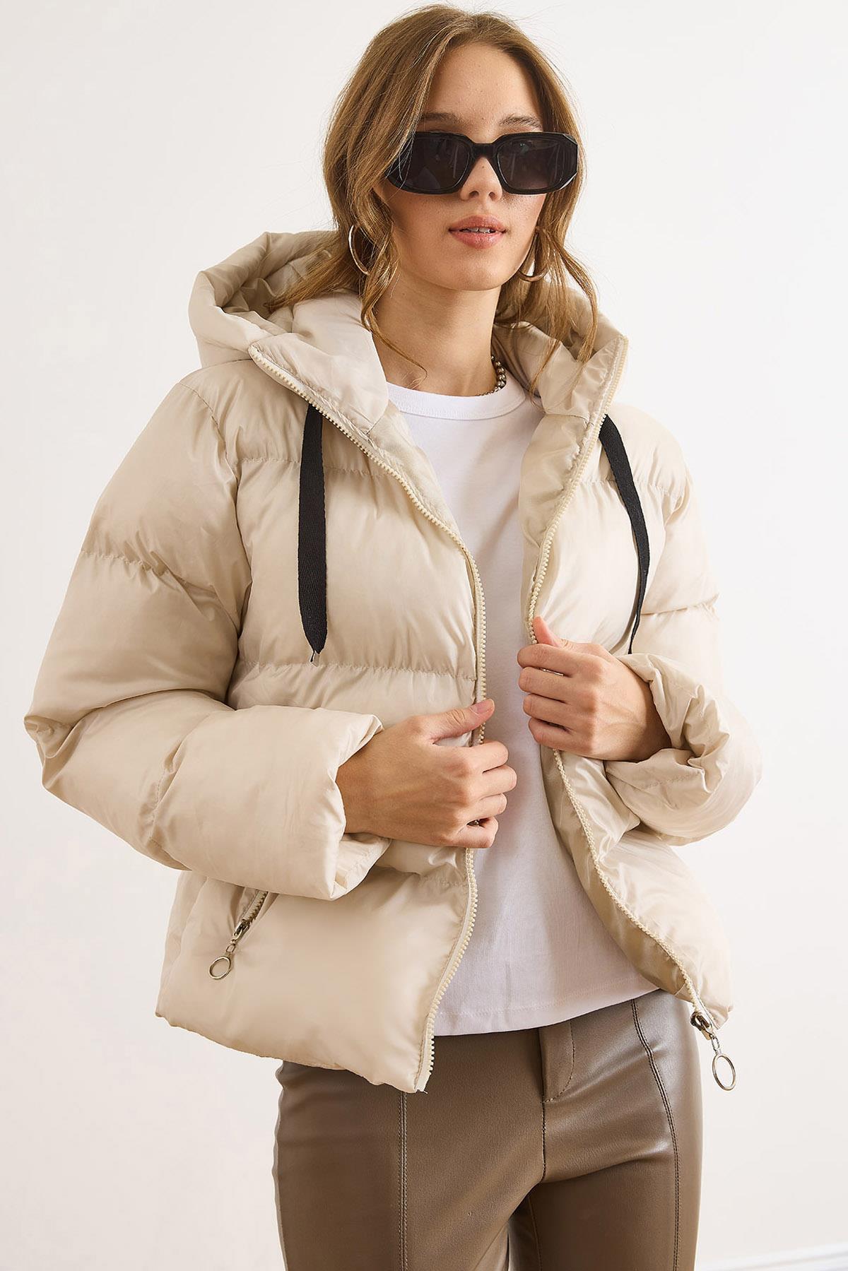 Cepli Kapüşonlu Şişme Kaban Taş