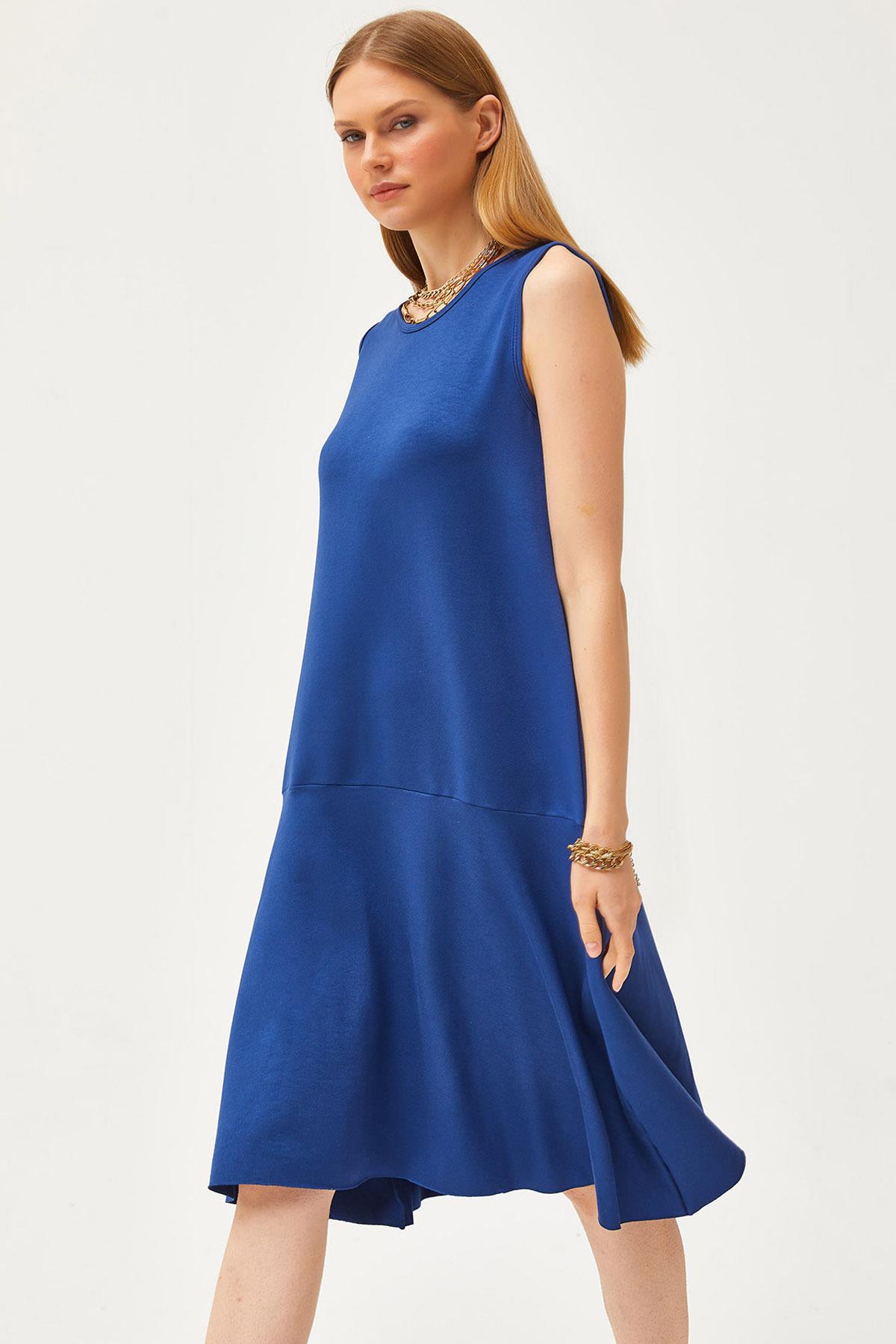 Eteği Parçalı Kristal Örme Elbise Lacivert