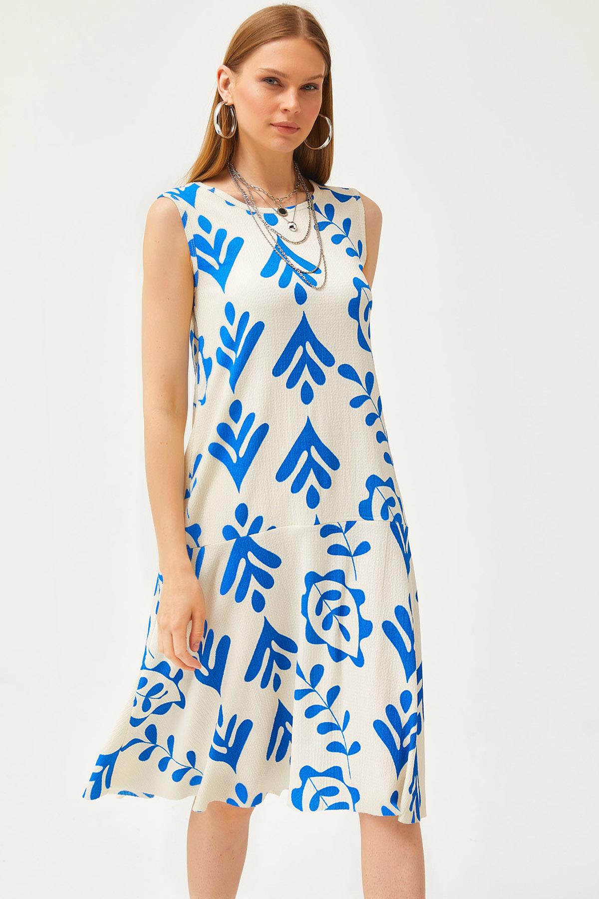 Eteği Parçalı Örme Elbise Ekru mavi