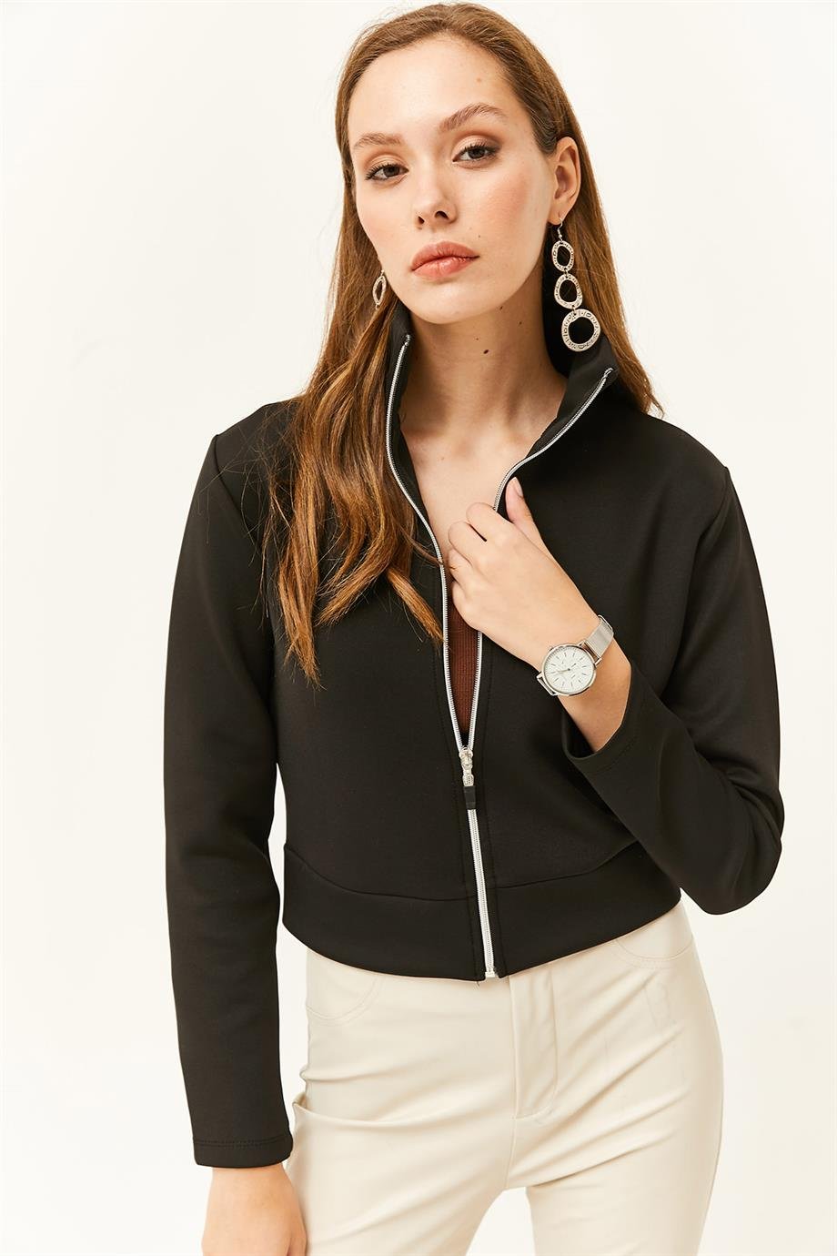 Fermuarlı Scuba Ceket Siyah