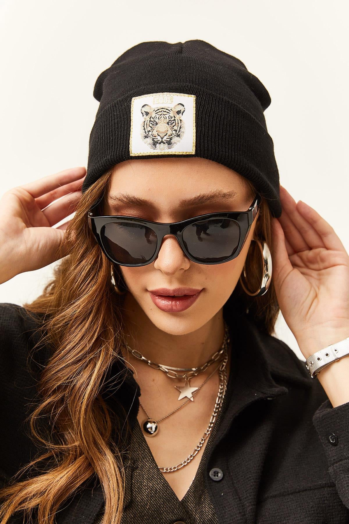 Kaplan Nakışlı Triko Bere Siyah