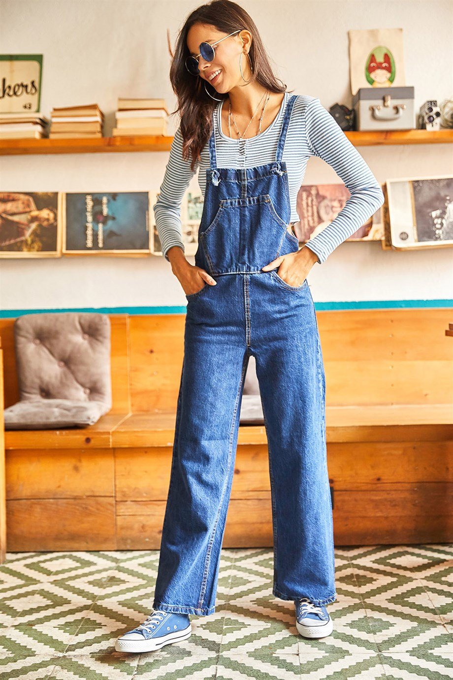 Kordon Bağlamalı Cepli Palazzo Salopet Koyu Mavi