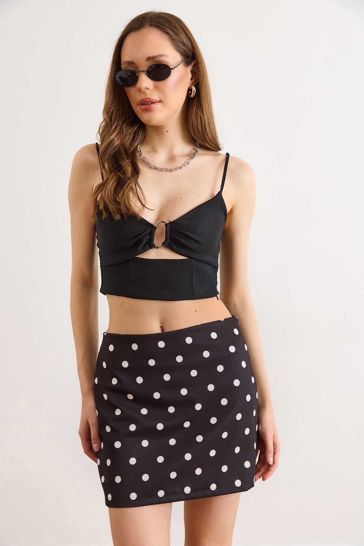 Puantiye Mini Şortlu Etek Siyah