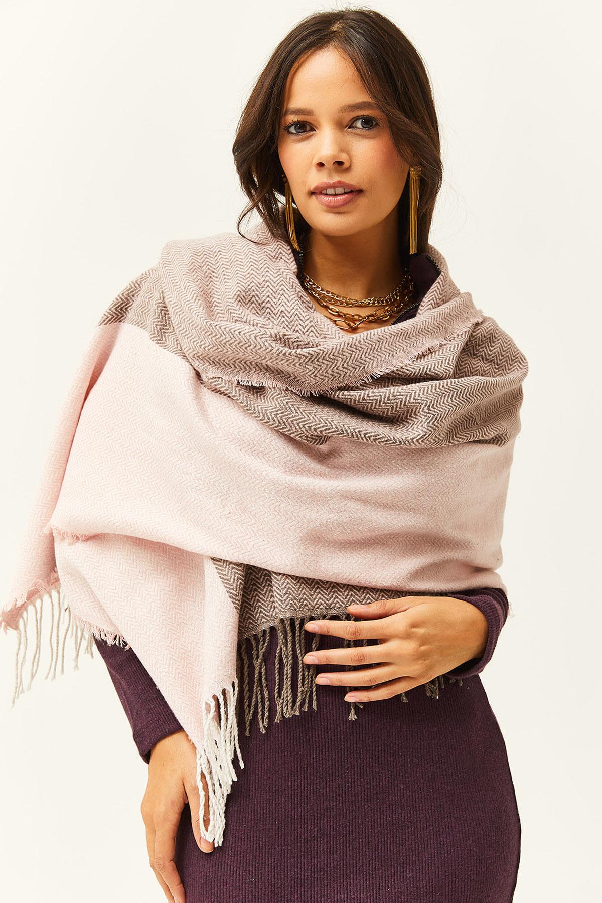 Püsküllü Kalın Omuz Şalı Pembe