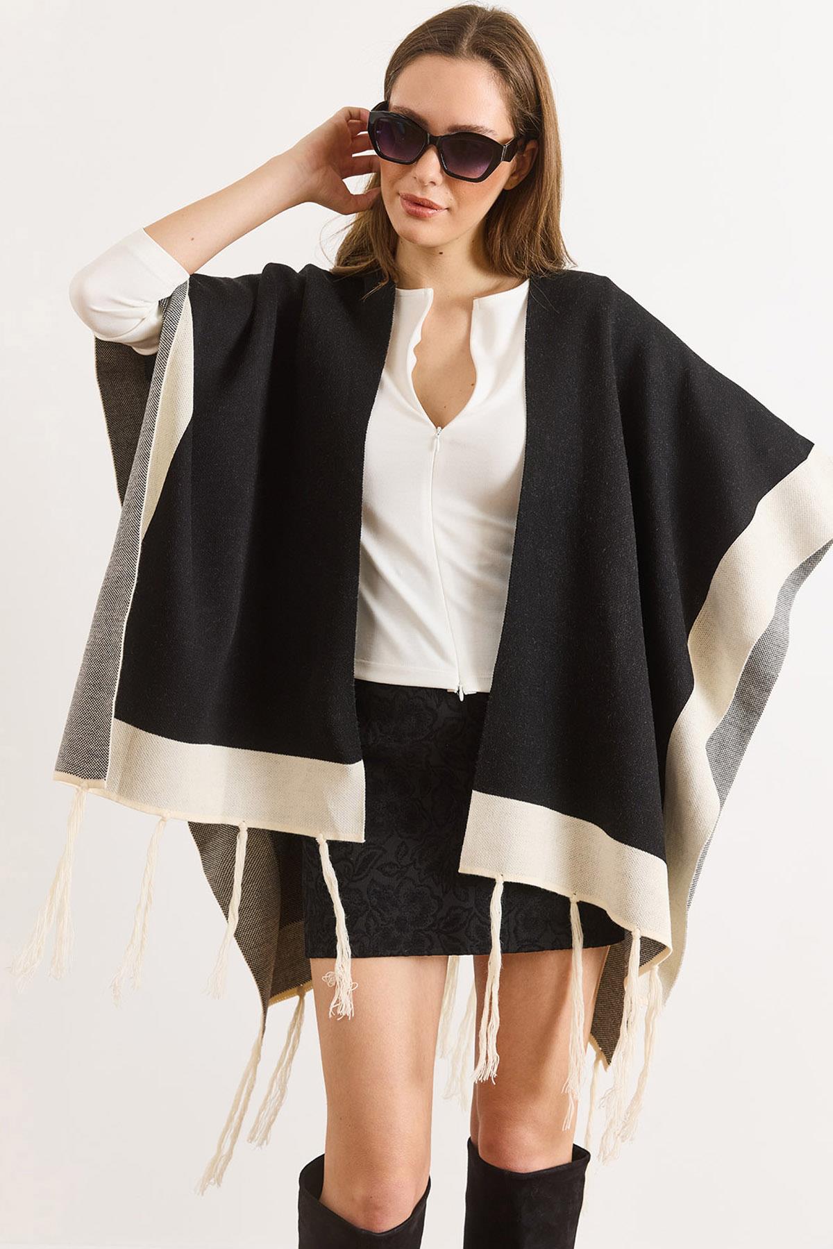 Renk Bloklu Panço Hırka Siyah