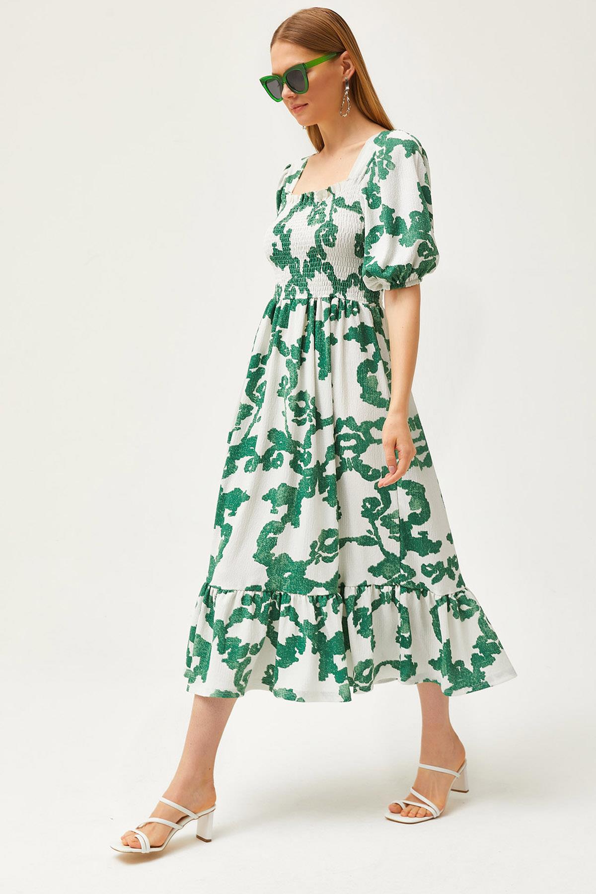 Roba Gipeli Midi Örme Elbise Ekru Yeşil