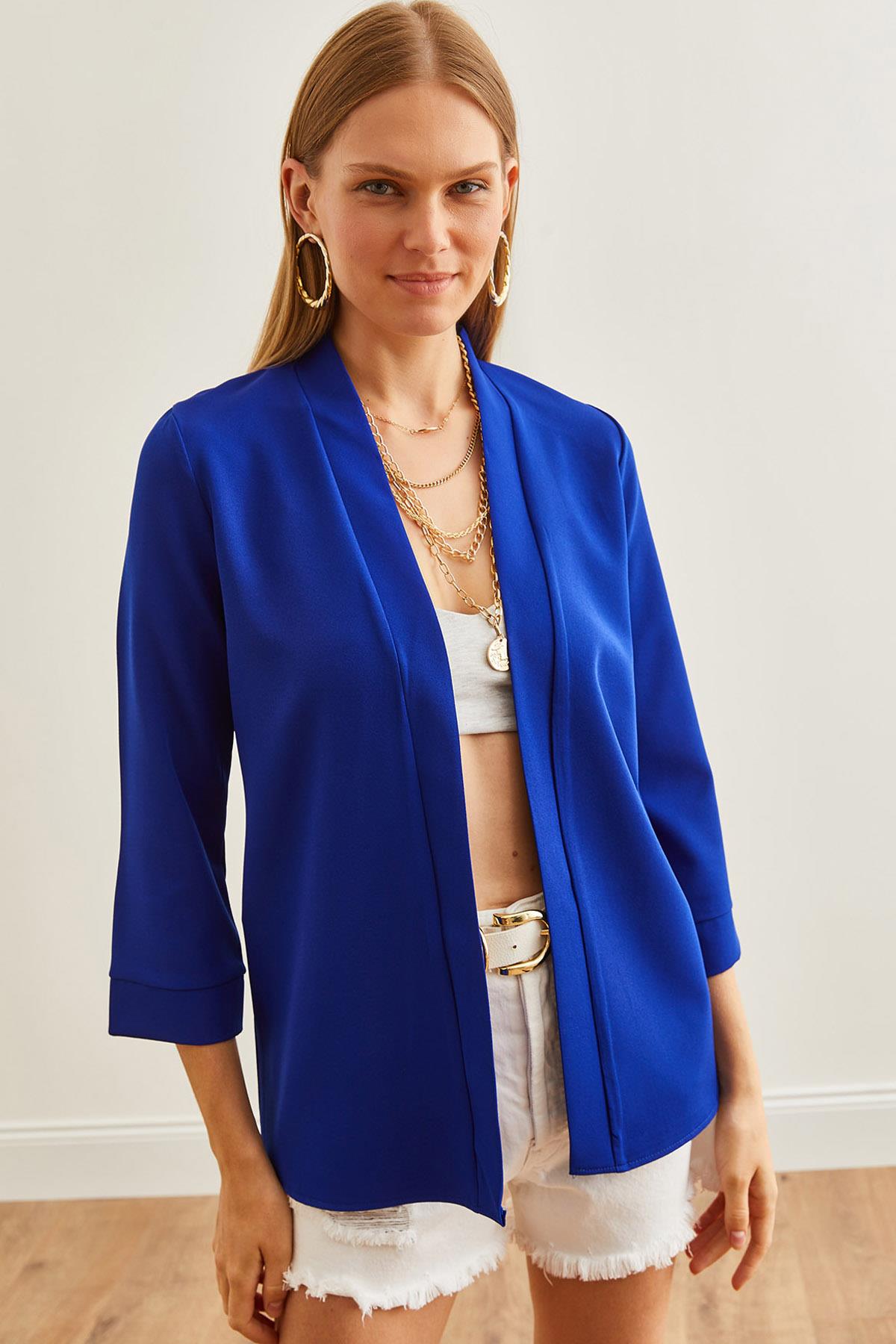 Şal Yaka Atlas Ceket Saks Mavi