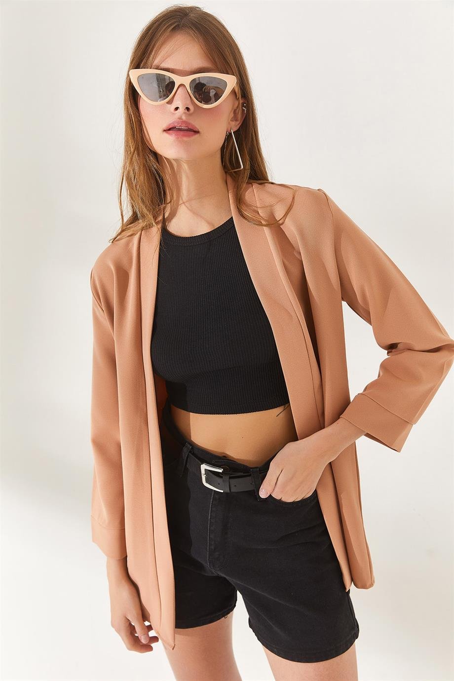 Şal Yaka Atlas Ceket Sütlü Kahve