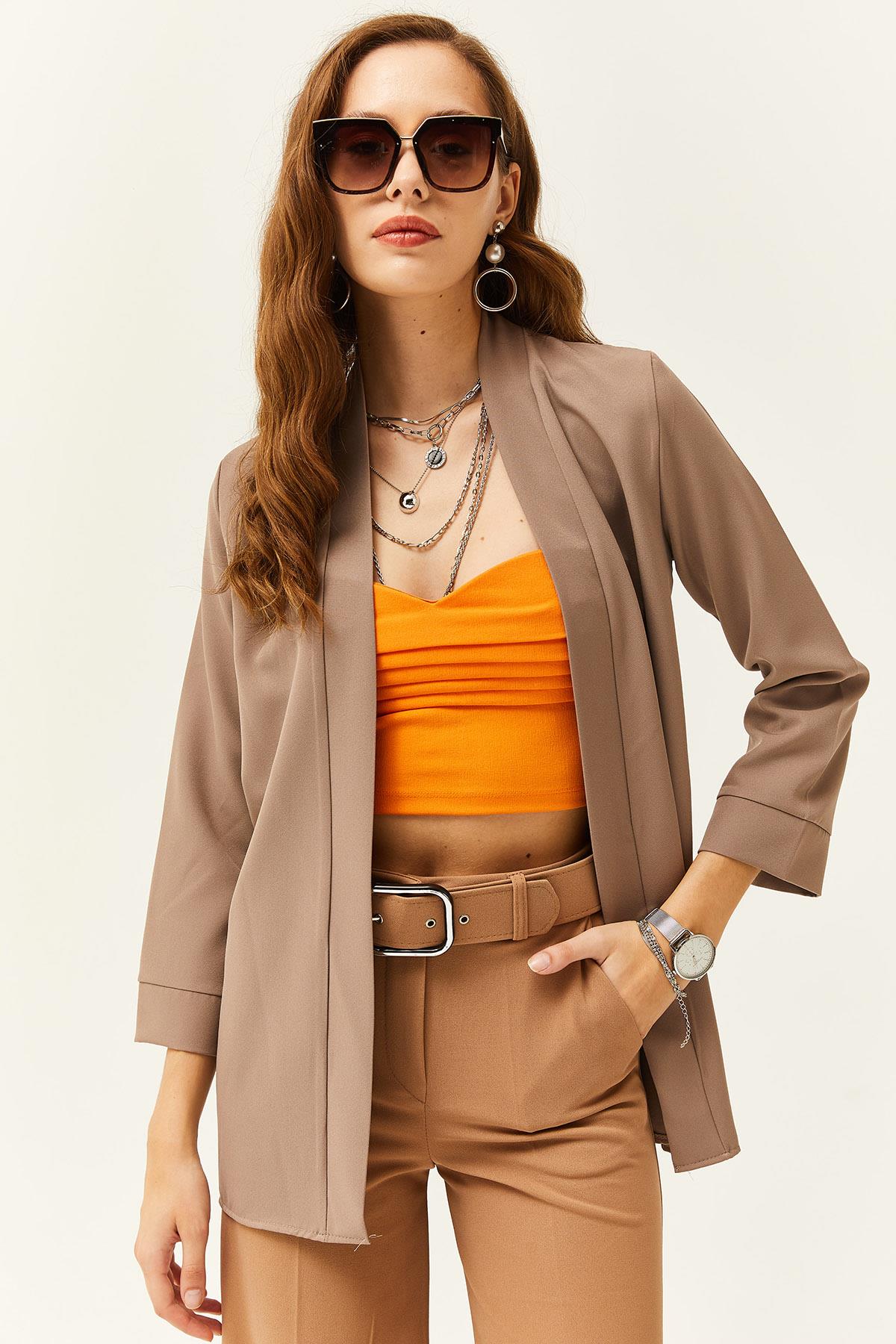 Şal Yaka Atlas Ceket Vizon