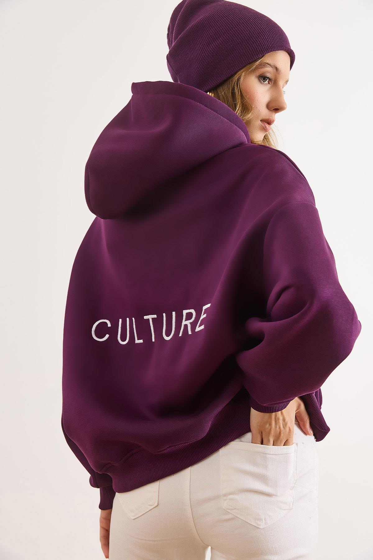 Sırt Culture Nakışlı Şardonlu Oversize Sweatshirt Mor