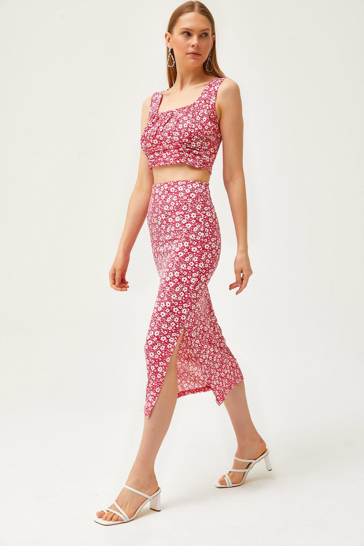 Üst Bluz Alt Etek Örme Alt Üst Takım Papatya Fuşya
