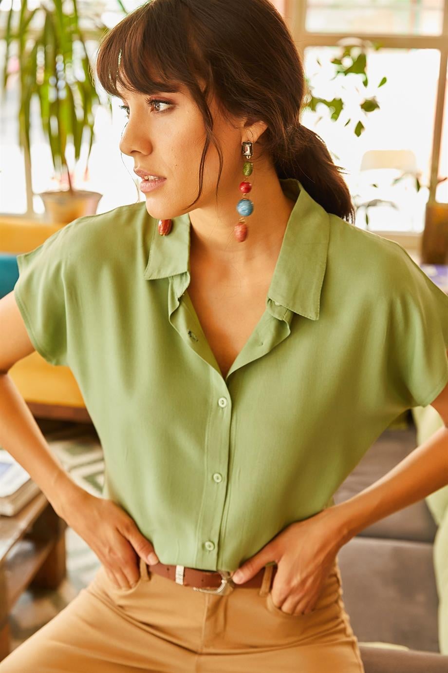 Yarasa Viskon Gömlek Çağla Yeşili