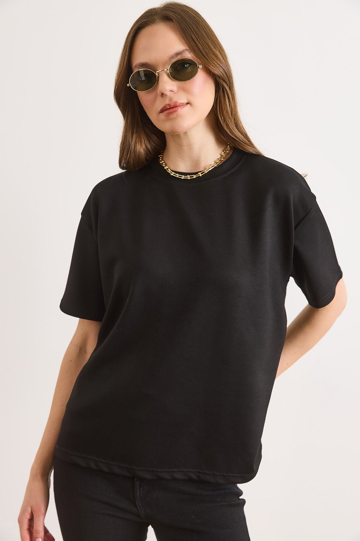 Yumuşak Dokulu Tok Loose Fit Tişört Siyah