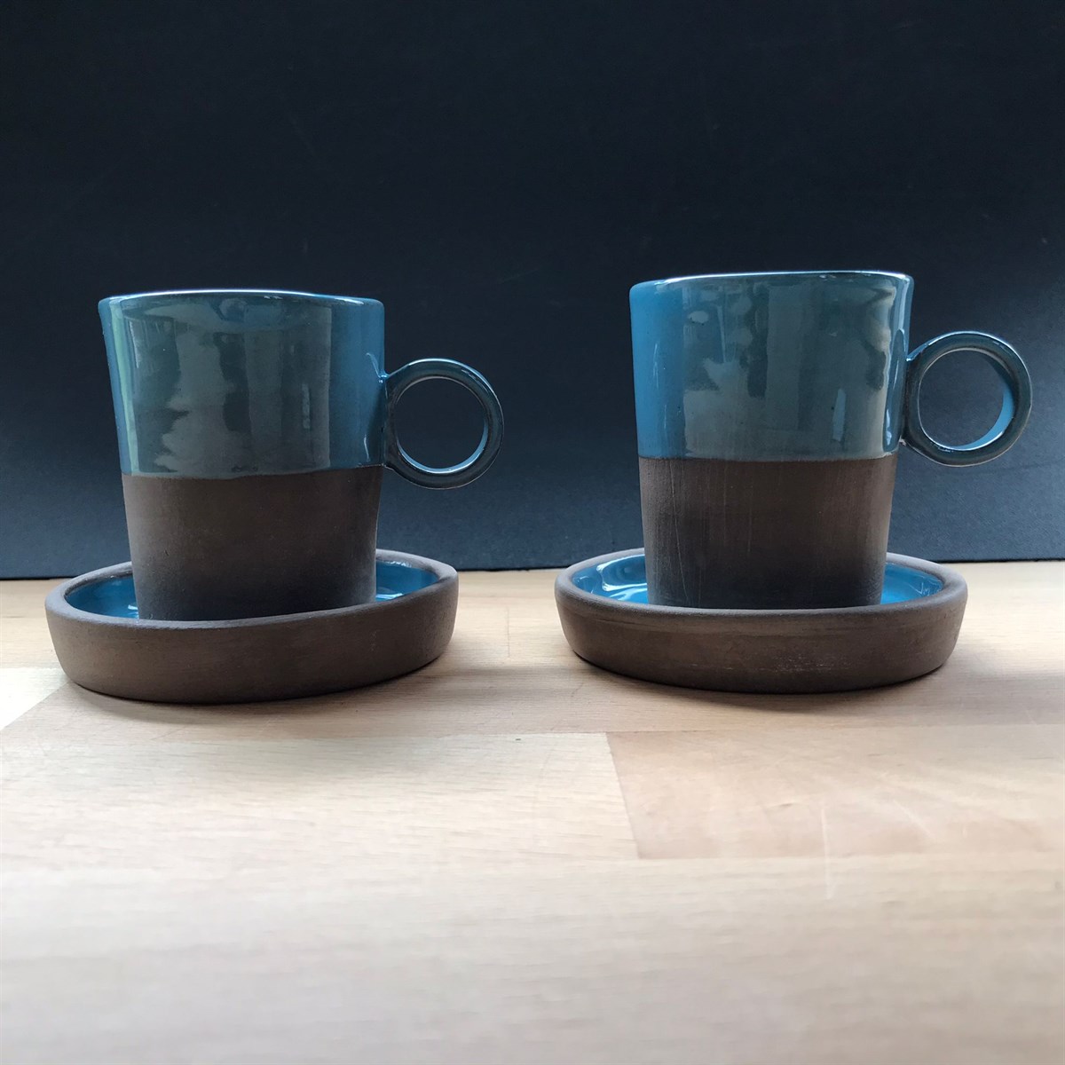 Türk kahvesi fincan takımı Mavi ( Stoneware) Yuvarlak Kulplu