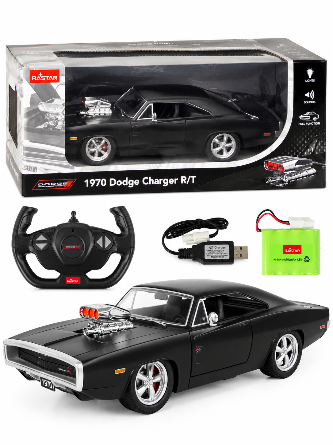 Rastar 1:16 1970 Dodge Charger R/T Sesli ve Işıklı Uzaktan Kumandalı Araba.