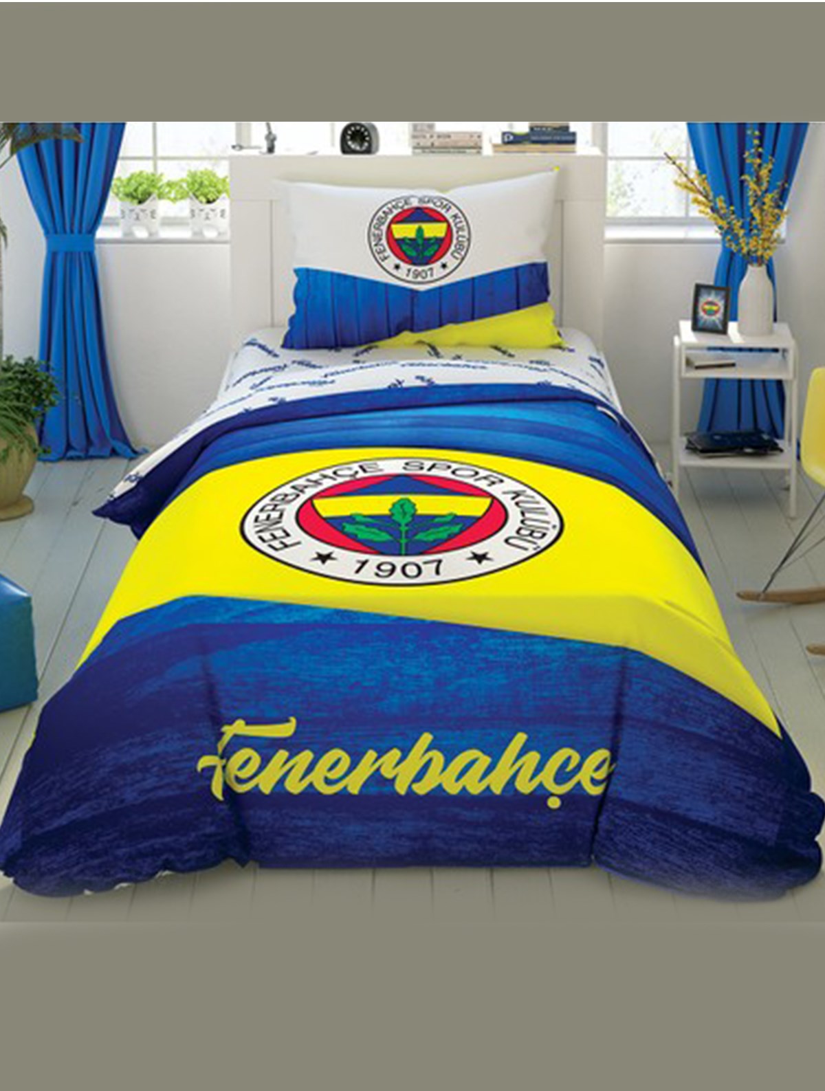 Lisanslı Taç Lisanslı Fenerbahçe Wooden Logo Nevresim Takımı | Lisanslı  Nevresim Takımı