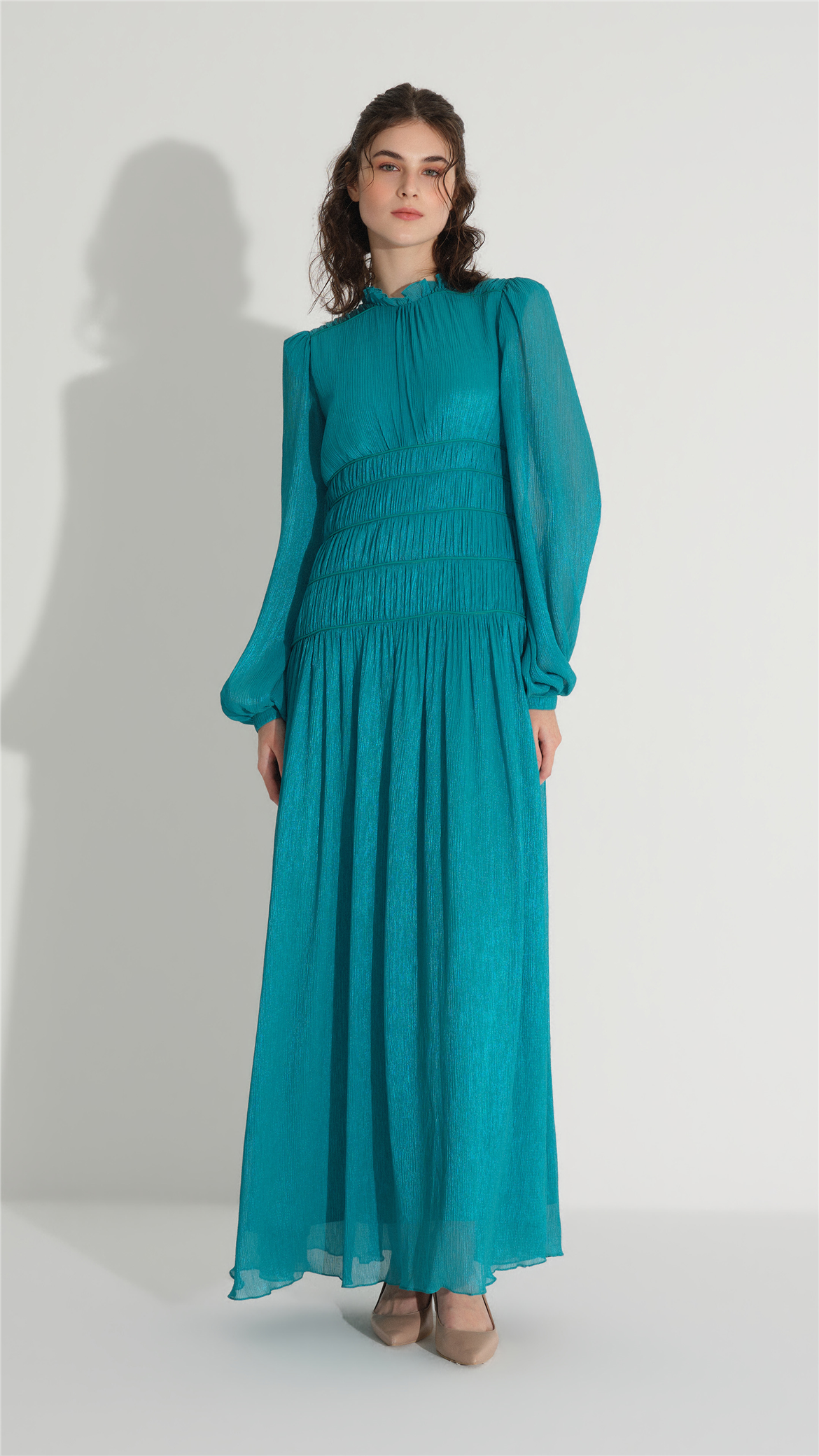 BİYE DETAYLI SİMLİ ELBİSE Yeşil