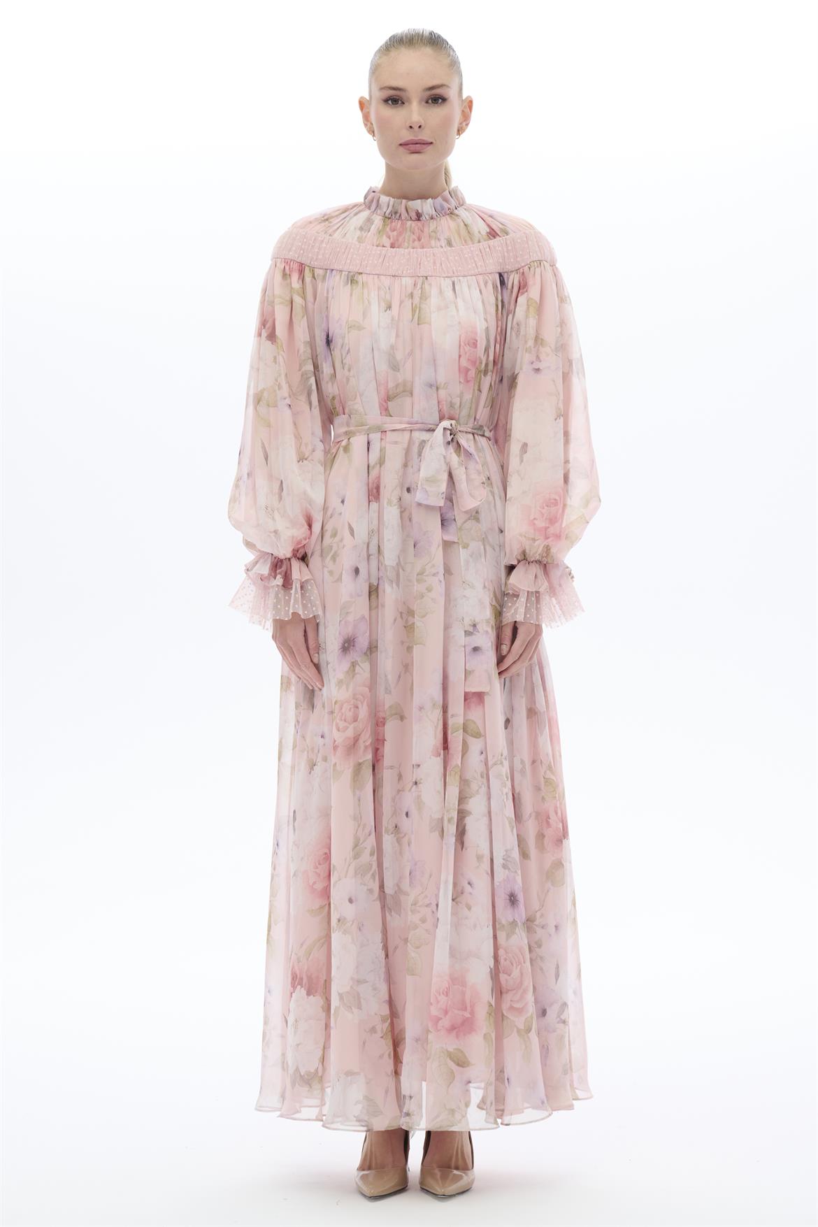 ÇİÇEK DESENLİ ETNİK ELBİSE Pembe