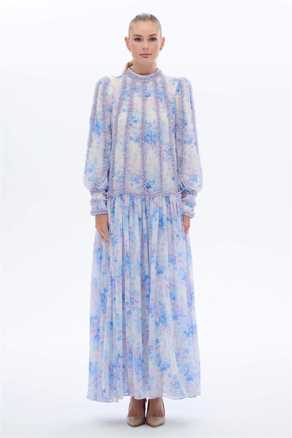 DANTEL ŞERİTLİ ELBİSE Lila