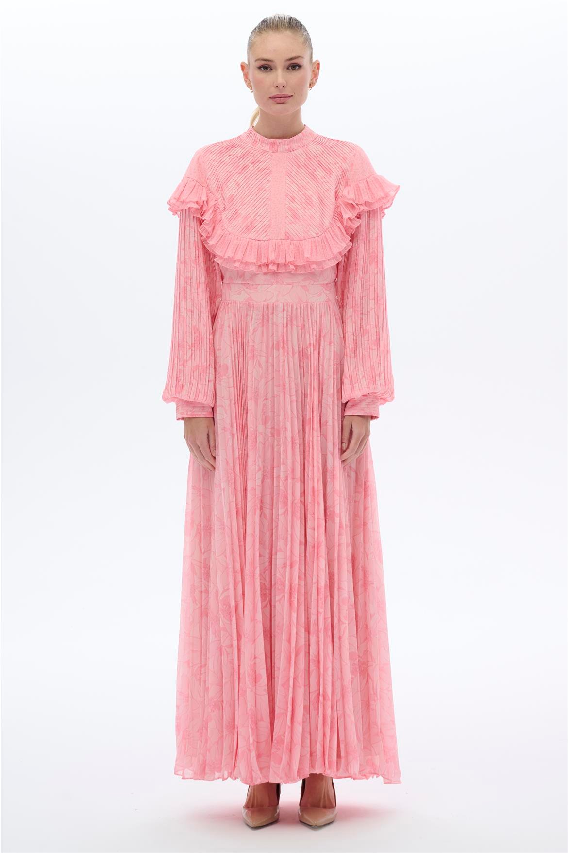 DESENLİ PLATA ELBİSE Pembe