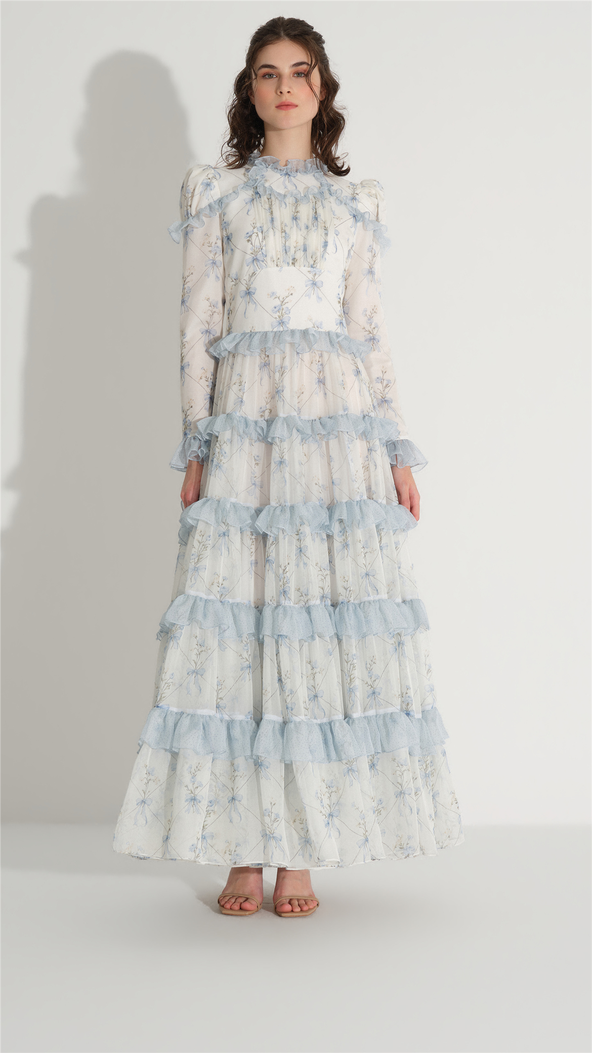 FİYONK DESENLİ ELBİSE Mavi