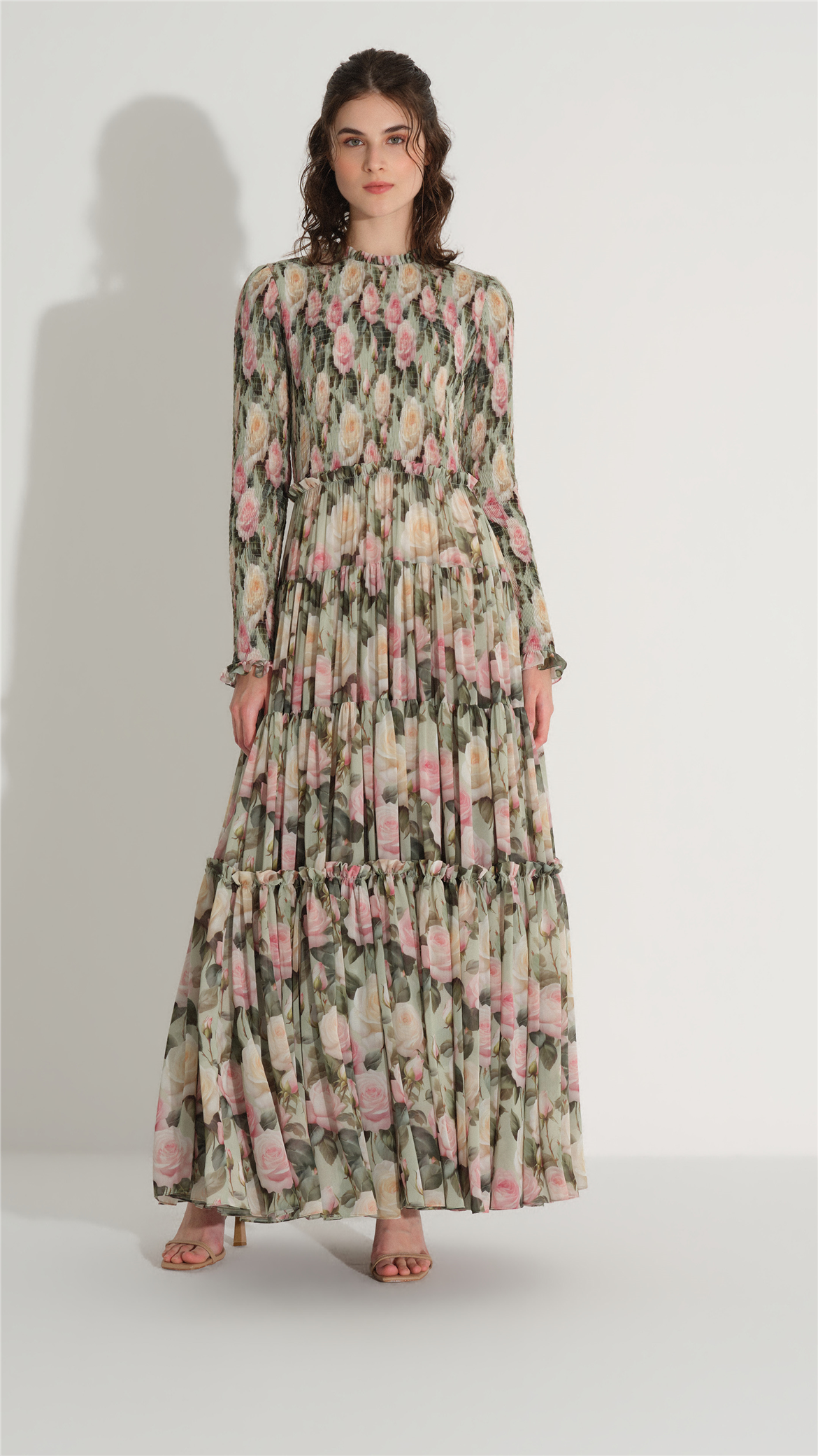 GİPELİ ŞİFON ELBİSE Yeşil