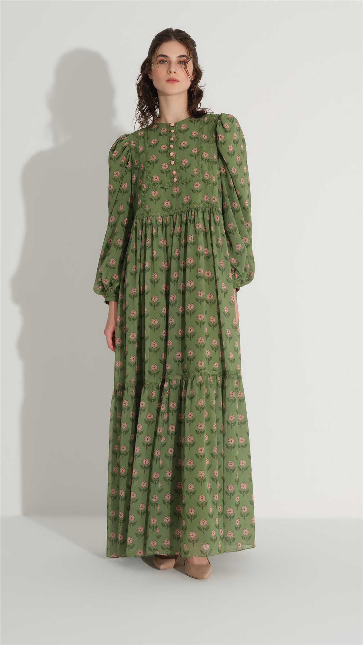 İNCE ŞERİT DANTELLİ ELBİSE Yeşil