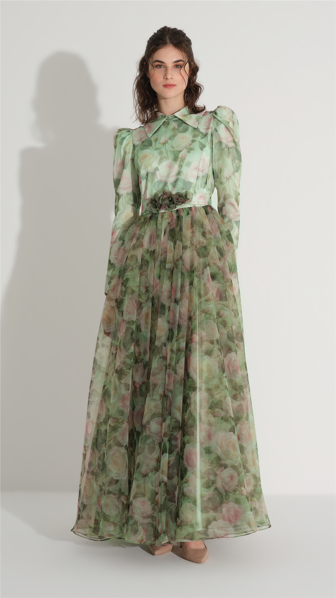 KEMERLİ DALYA ORGANZE ELBİSE Yeşil