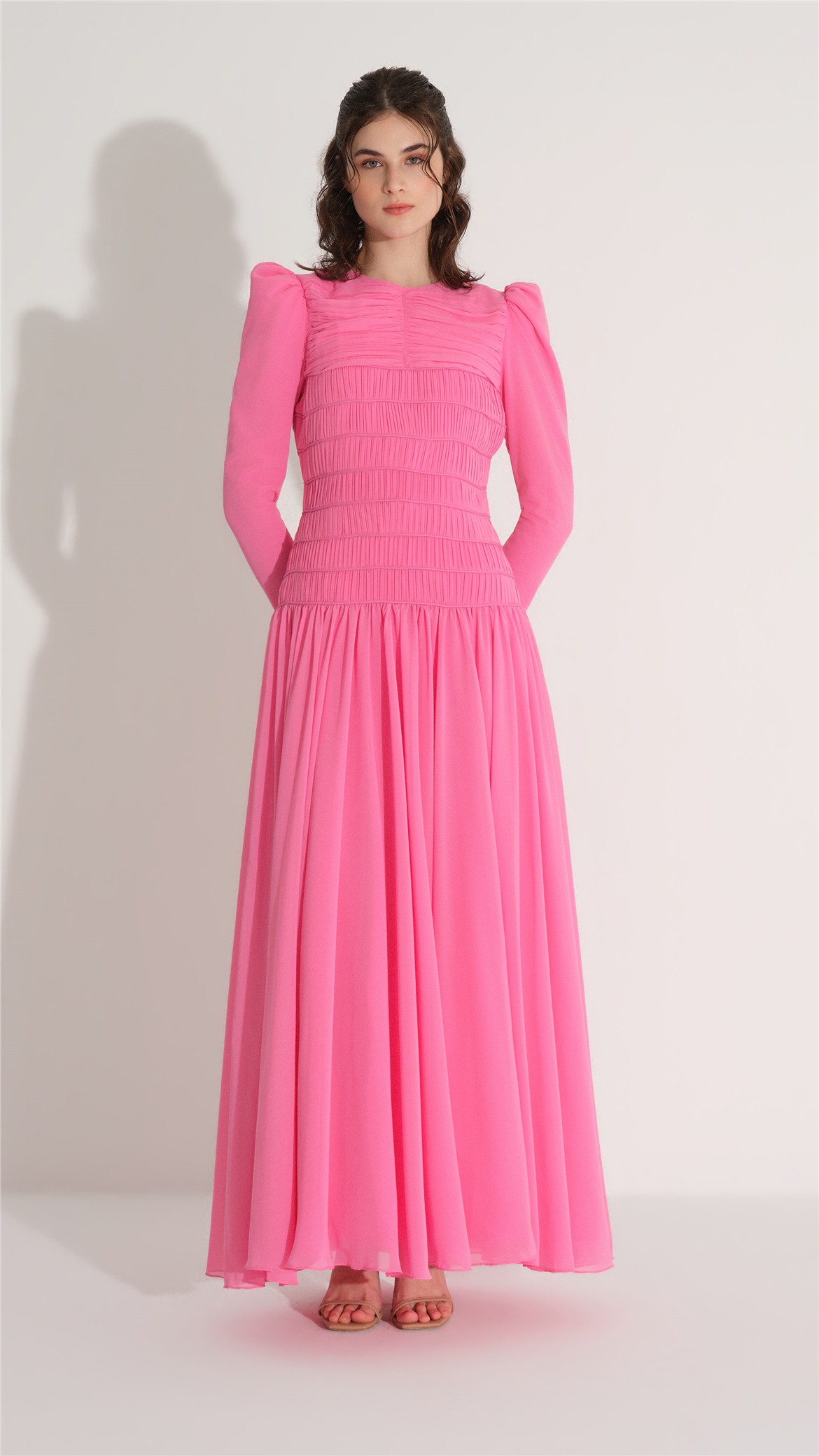 PİLİSE VE BİYE DETAYLI ELBİSE Pembe