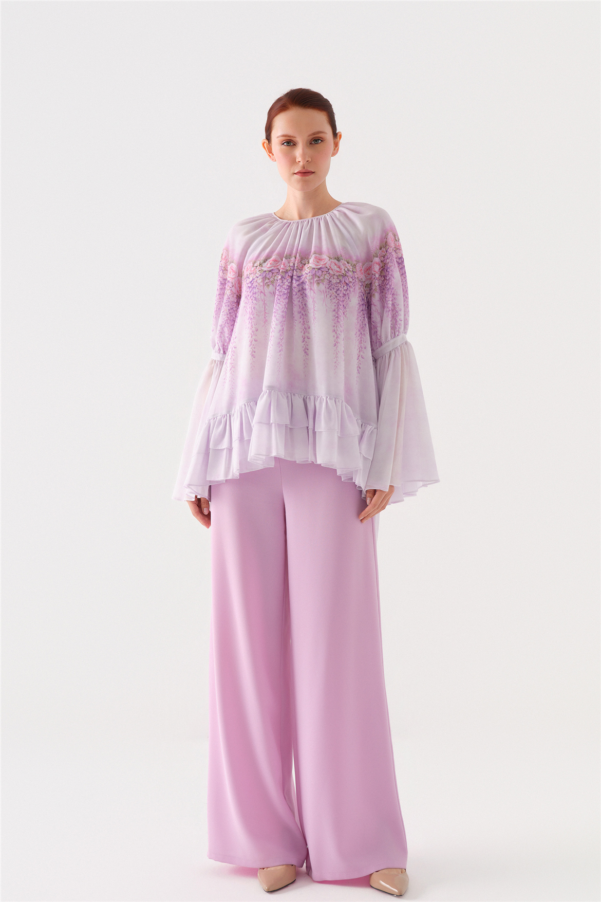 SU DESENLİ TUNİK PANTOLON TAKIM Lila