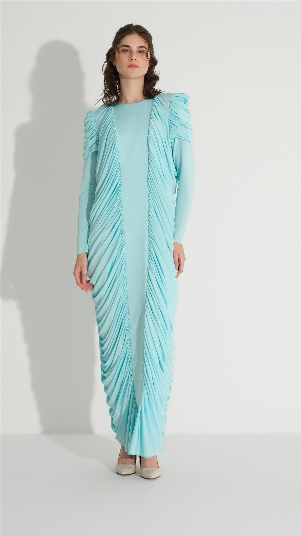 YANLARI BÜZGÜ DÖKÜMLÜ ELBİSE Mint