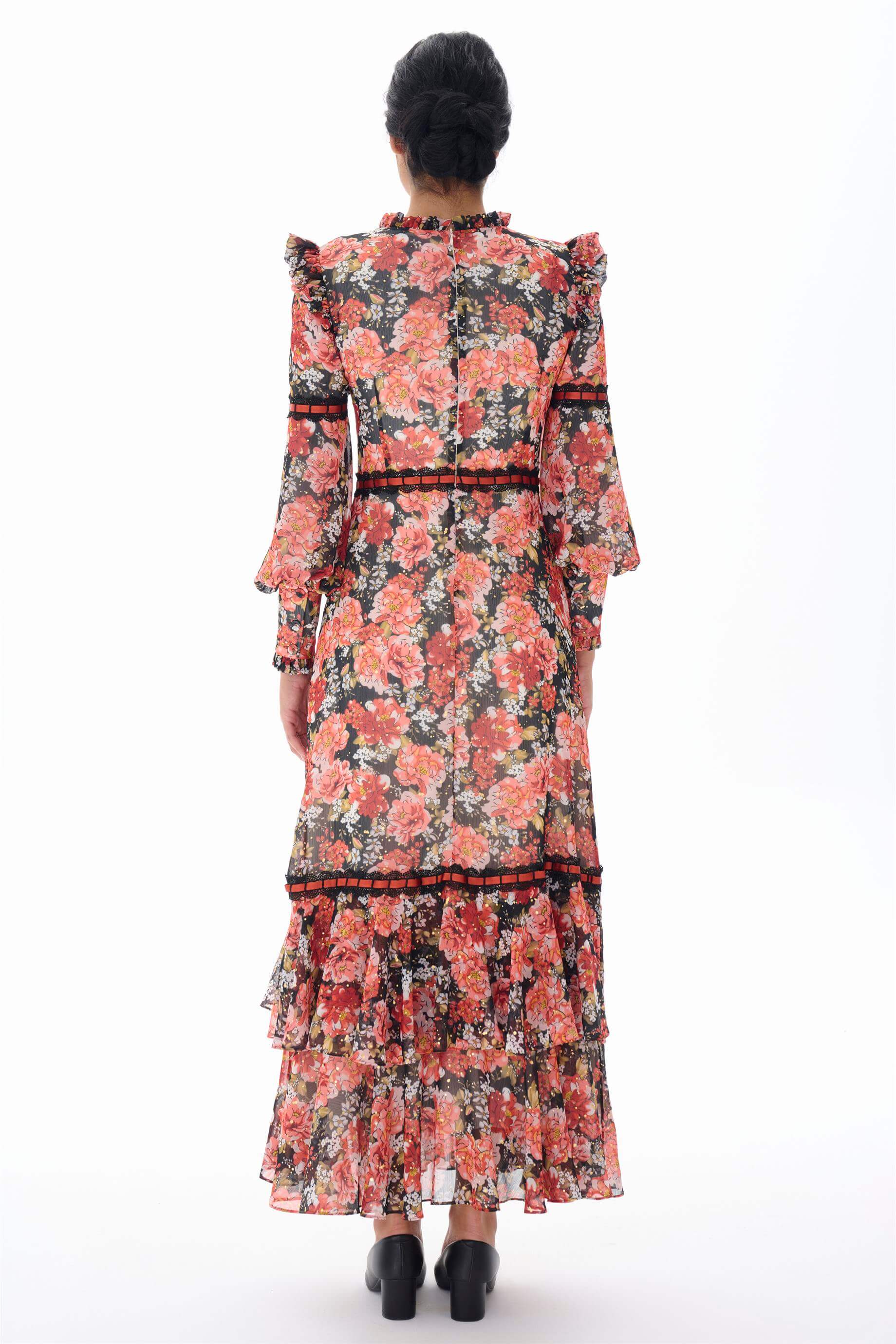 YORYO CHIFFON SCRIPE PRINTED DRESS Black