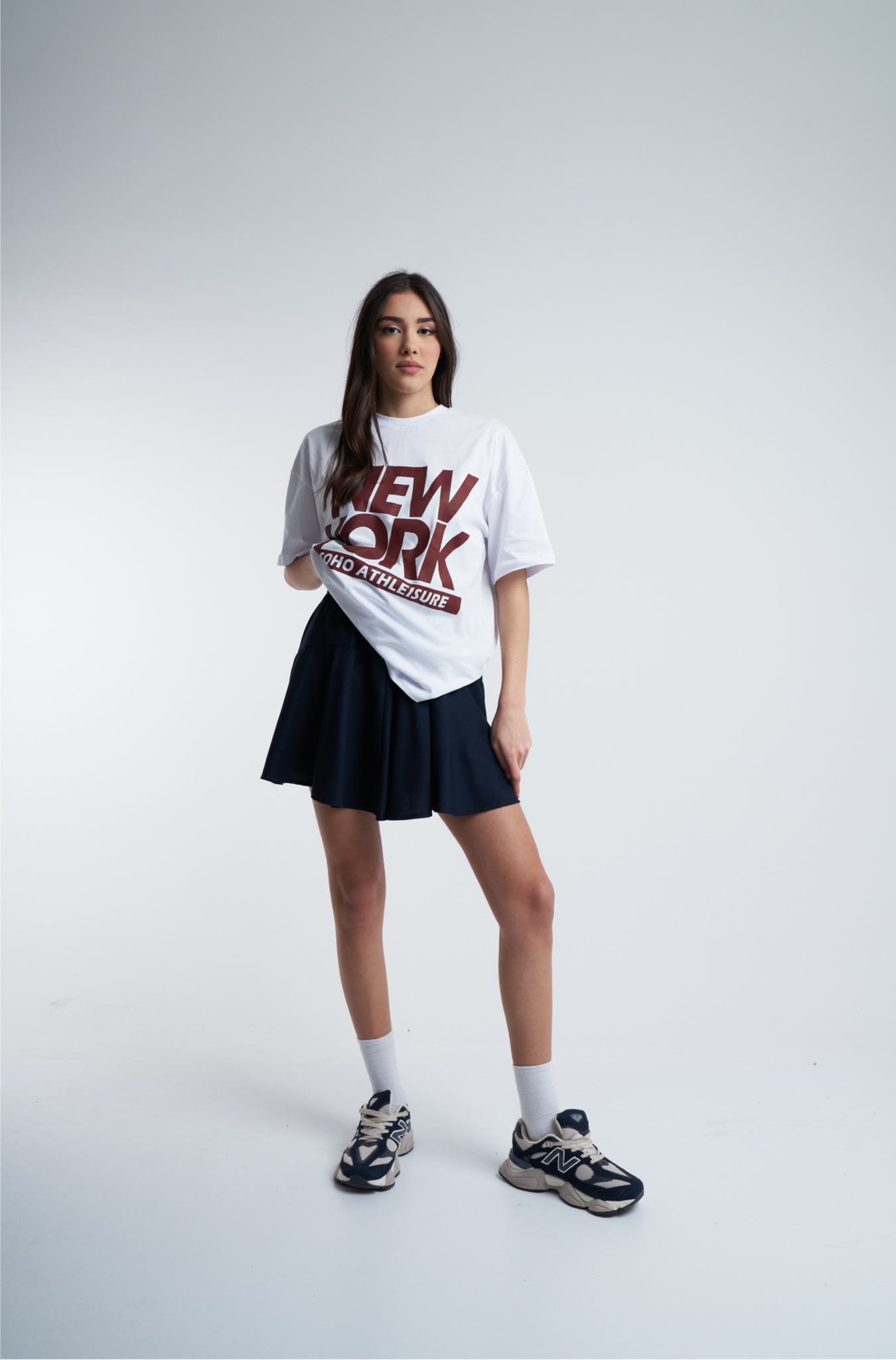 New York Baskılı Oversize T-shirt Beyaz