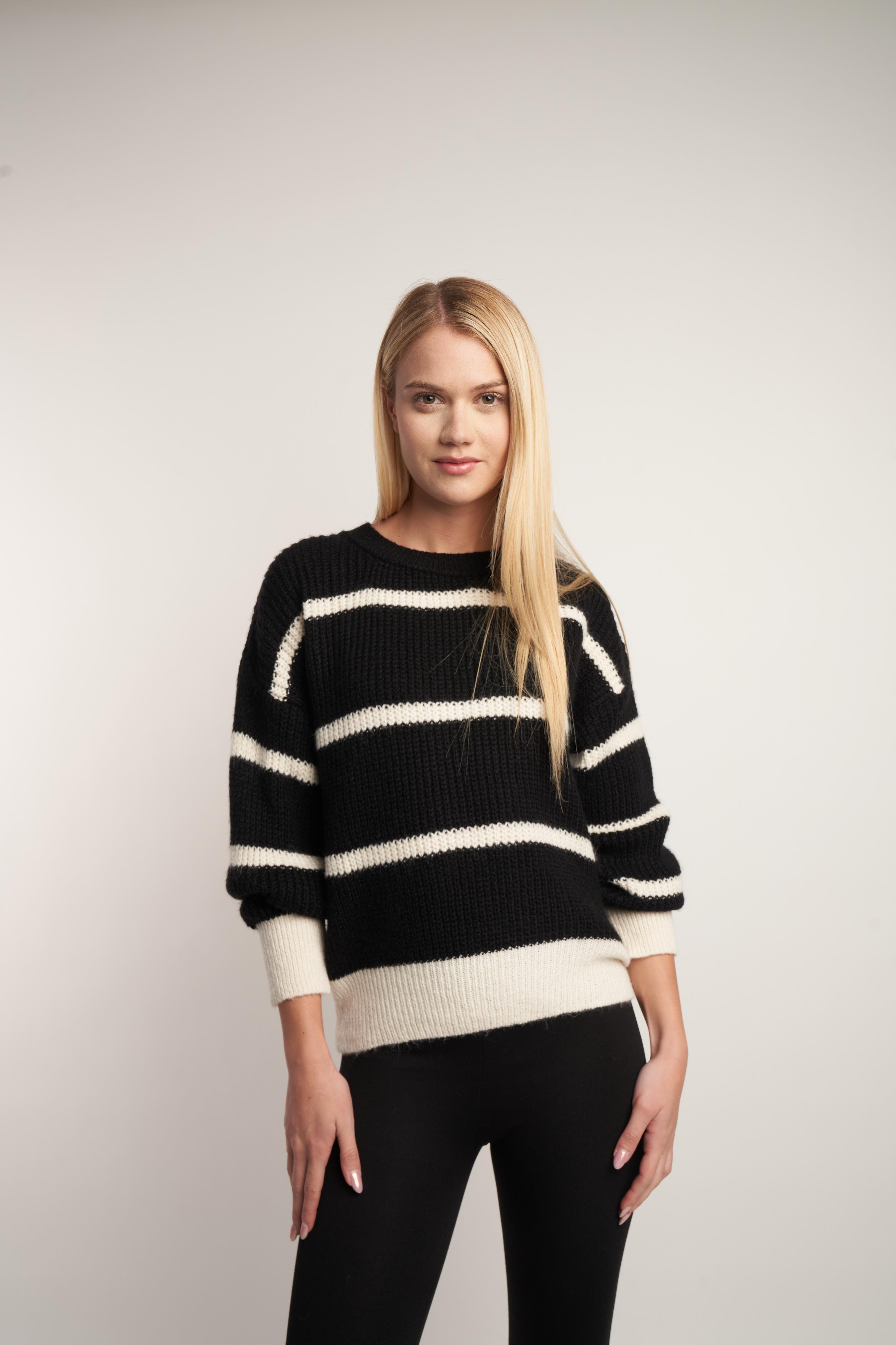 Çizgili Triko Kazak Siyah-Krem